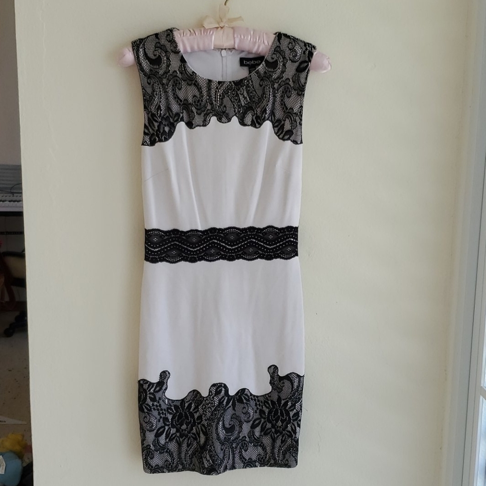 BEBE Mini Dress Silver and Black Sz S